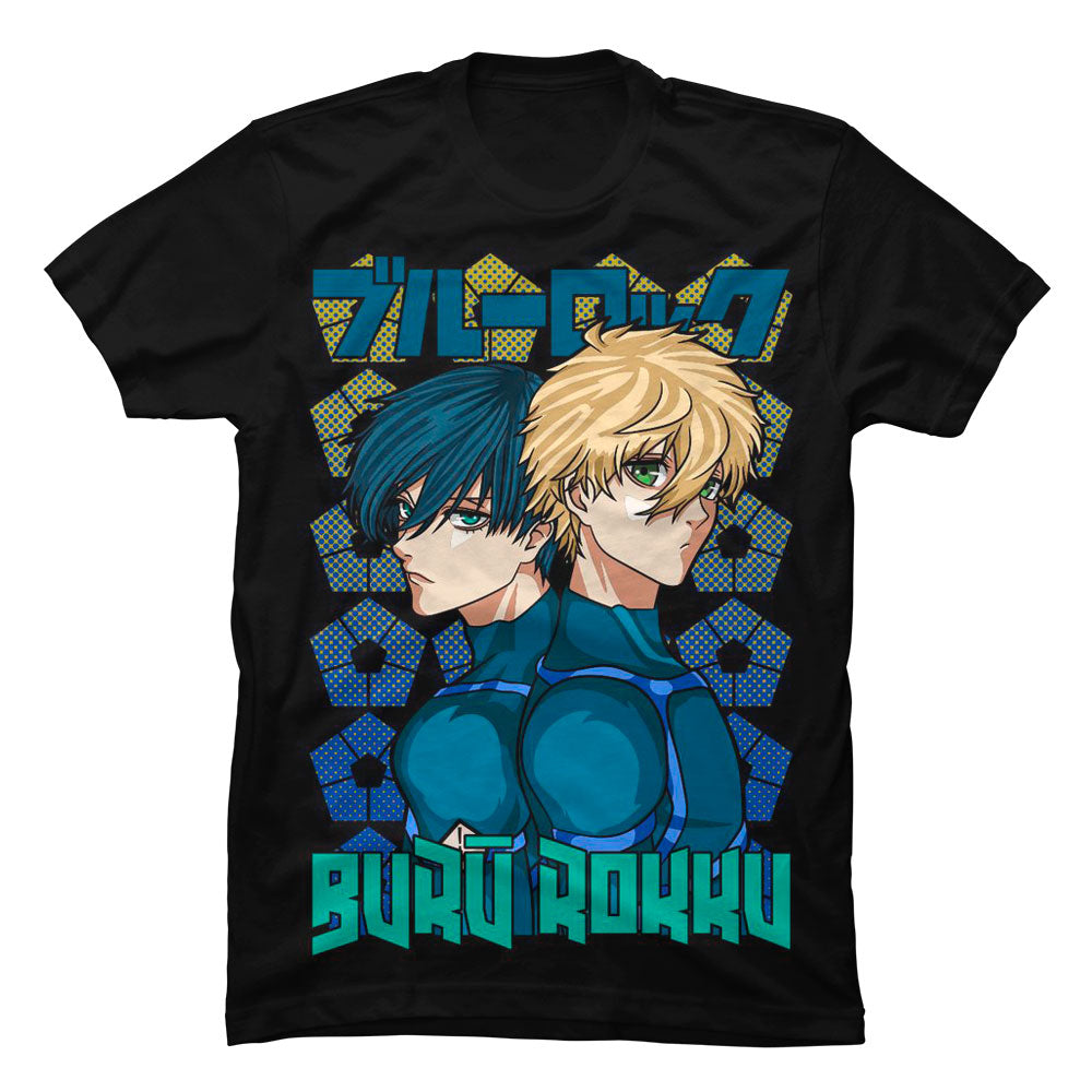 Camiseta en Tela Piel de Durazno 180grs con ilustración de la Camiseta Blue Lock Buru Rokku Fútbol.