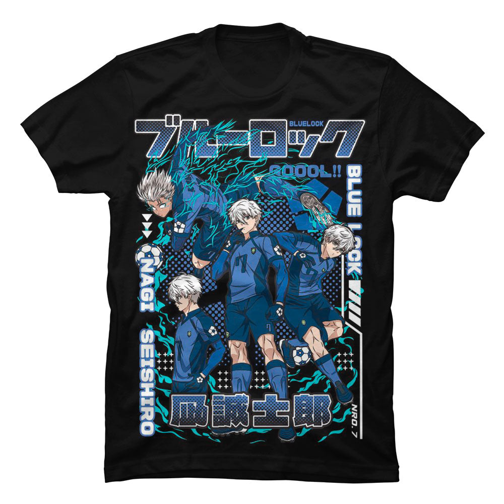 Camiseta en Tela Piel de Durazno 180grs con ilustración de la Camiseta Blue Lock Nagi.