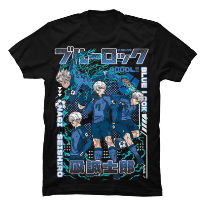 Camiseta en Tela Piel de Durazno 180grs con ilustración de la Camiseta Blue Lock Nagi.