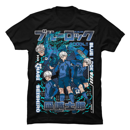 Camiseta en Tela Piel de Durazno 180grs con ilustración de la Camiseta Blue Lock Nagi.
