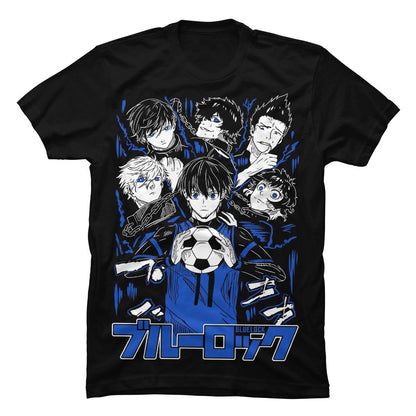 Camiseta en Tela Piel de Durazno 180grs con el diseño principal de la Camiseta Blue Lock.