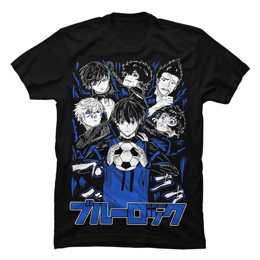 Camiseta en Tela Piel de Durazno 180grs con el diseño principal de la Camiseta Blue Lock.