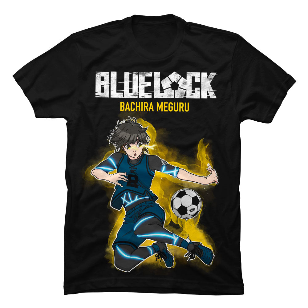 Camiseta en Tela Piel de Durazno 180grs con ilustración de la Camiseta Blue Lock Bachira Meguru.