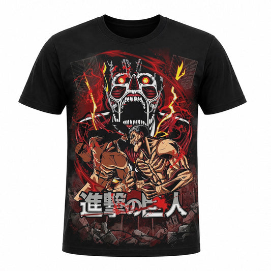 Camiseta en Tela Premium de 180grs con ilustración de la Camiseta Ataque a los Titanes Eren y Reiner.