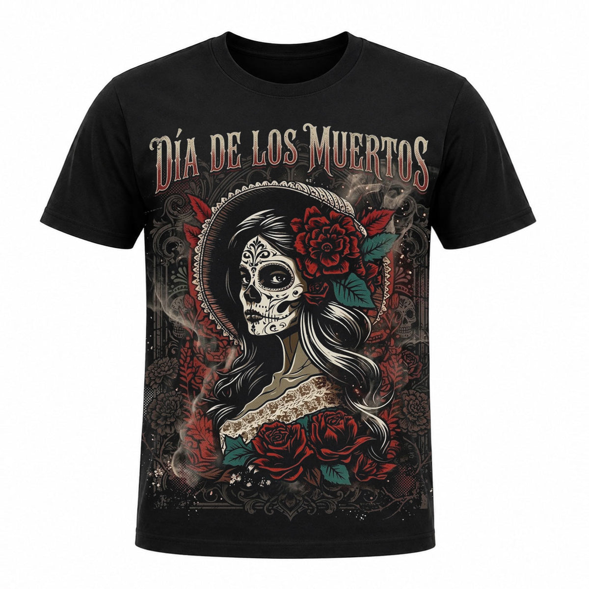 Camiseta en Tela Premium de 180grs con ilustración de la Camiseta Catrina Día de los Muertos.