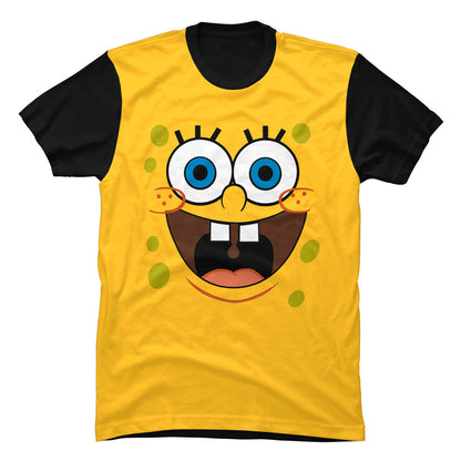 Primer plano del estampado de Bob Esponja sobre el tejido de algodón premium de corte unisex