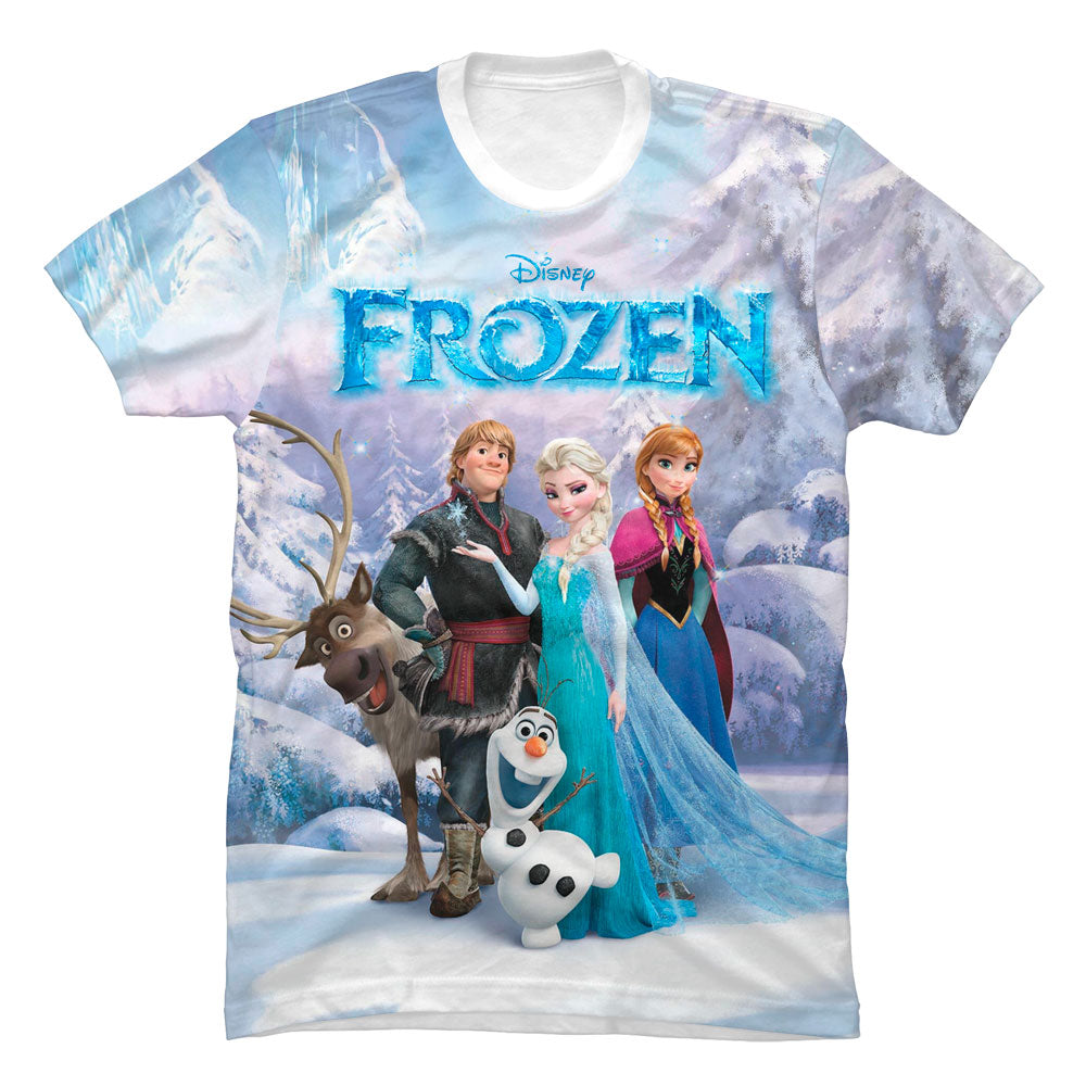 Primer plano del estampado de alta definición de los personajes de Frozen, mostrando la nitidez de los colores y la suavidad de la tela