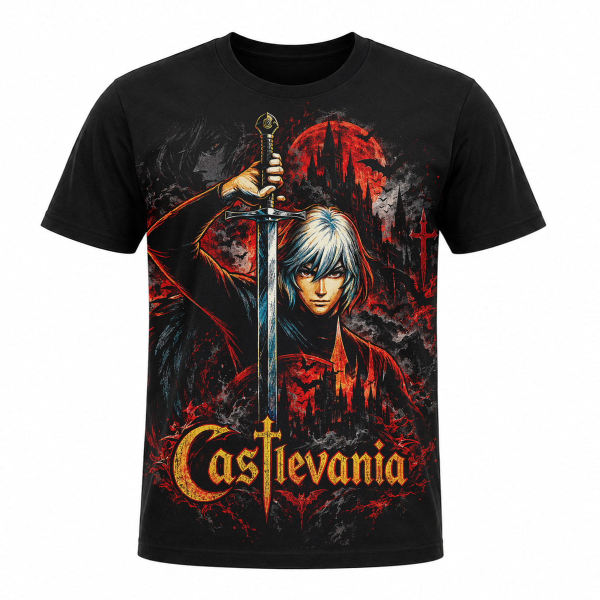 Camiseta en Tela Premium de 180grs con ilustración de la Camiseta Castlevania Alucard.