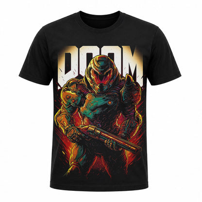 Camiseta en Tela Premium de 180grs con ilustración de la Camiseta Doom Slayer Escopeta.