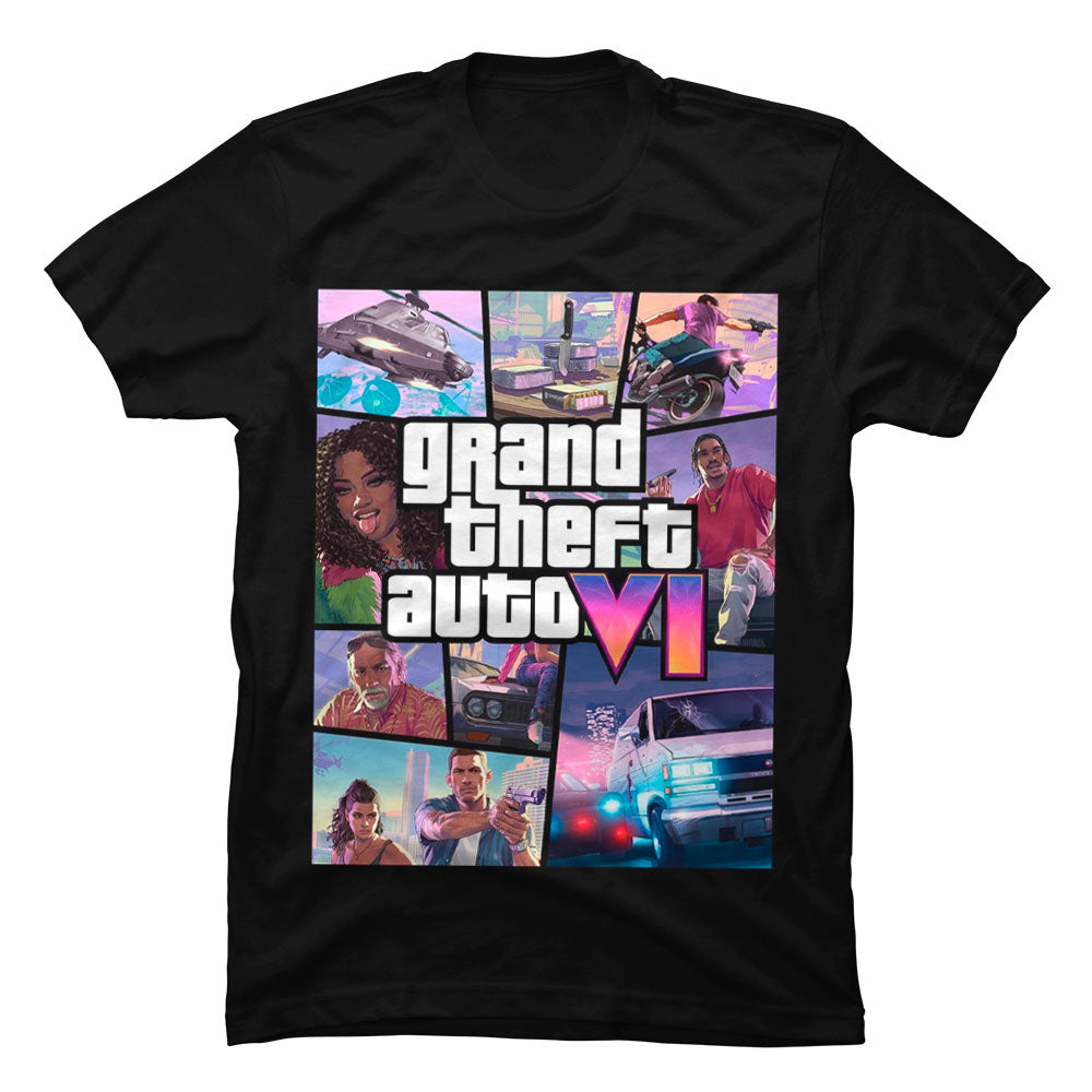 Primer plano del estampado en alta definición de GTA VI, destacando los icónicos tonos neón y la paleta de colores de Vice City
