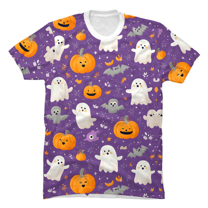 Camiseta en Tela Premium de 180grs con ilustración de la Camiseta Halloween Calabazitas.