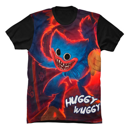 Camiseta azul de algodón para niños con el diseño gráfico del personaje Huggy Wuggy de Poppy Playtime