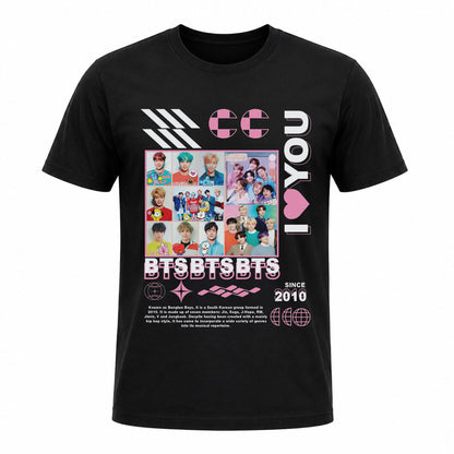 Camiseta en Tela Premium de 180grs con ilustración de la Camiseta BTS I Love You K-Pop.