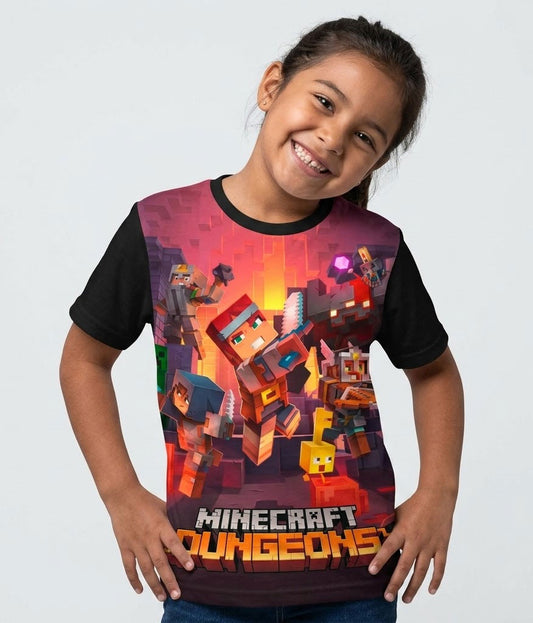 Camiseta para niños con estampado gráfico de los héroes y criaturas del videojuego Minecraft Dungeons