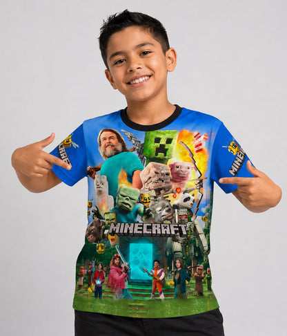 Camiseta para niños con el diseño gráfico inspirado en el arte oficial de Minecraft: La Película