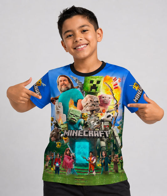 Camiseta para niños con el diseño gráfico inspirado en el arte oficial de Minecraft: La Película