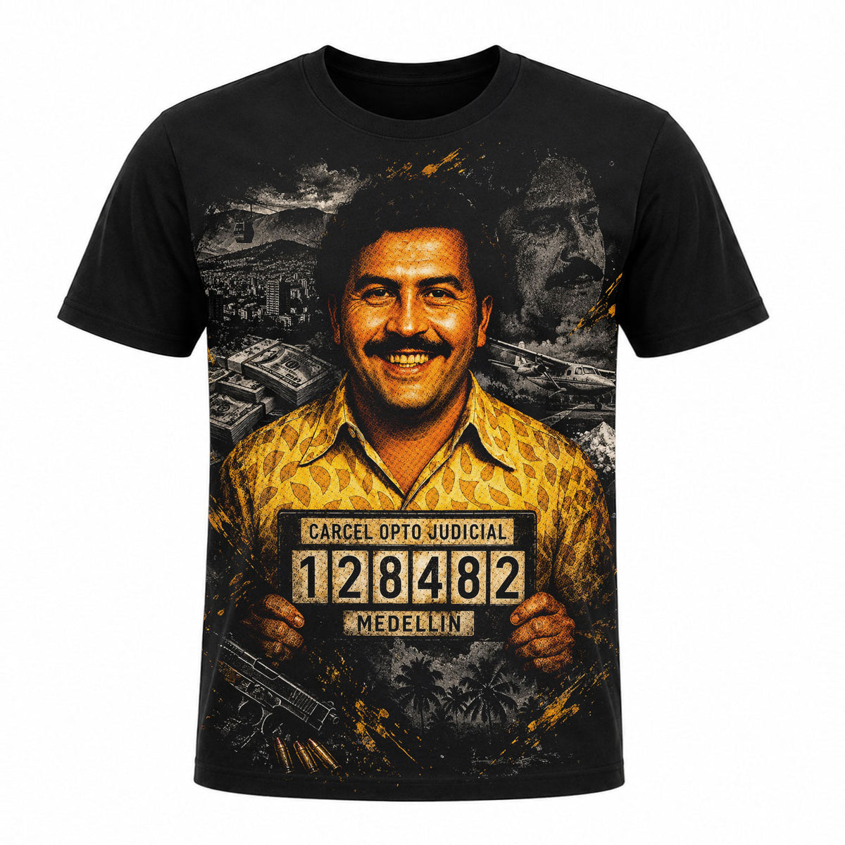 Camiseta en Tela Premium de 180grs con ilustración de la Camiseta El Patrón Pablo Escobar Cárcel.