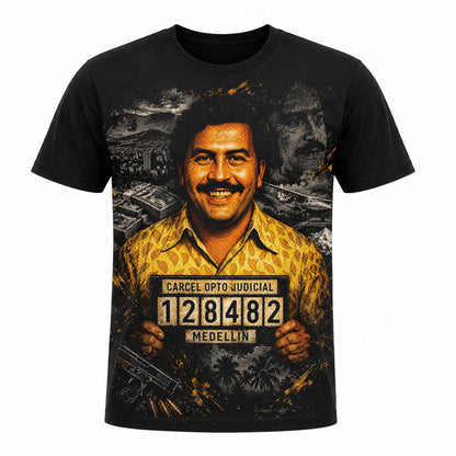 Camiseta en Tela Premium de 180grs con ilustración de la Camiseta El Patrón Pablo Escobar Cárcel.