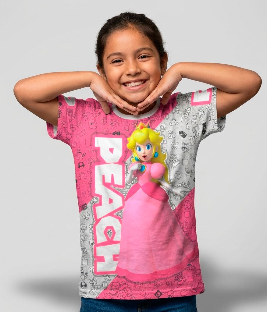Camiseta blanca de algodón para niñas con el diseño clásico de la Princesa Peach de Super Mario Bros.