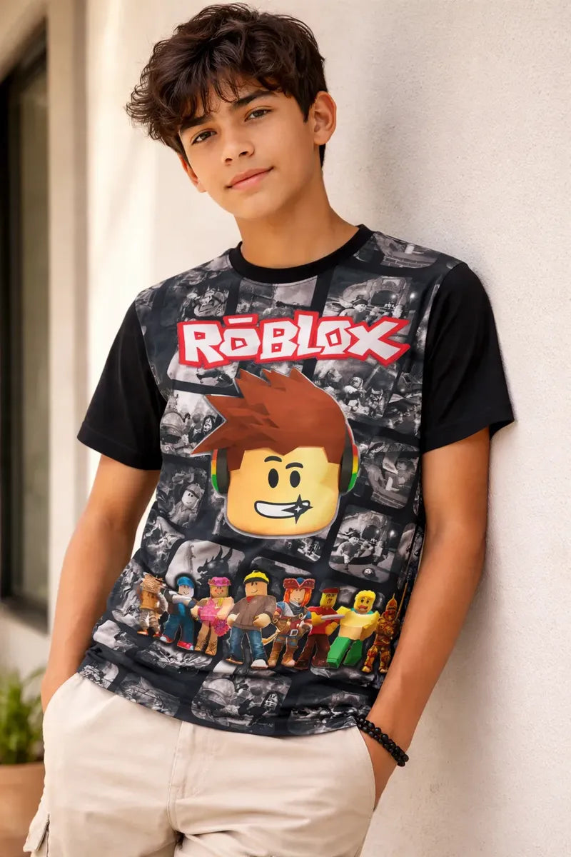 Estampado digital de alta definición con las caras icónicas de los personajes de Roblox