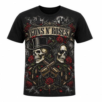 Camiseta en Tela Premium de 180grs con ilustración de la Camiseta Rock Guns N' Roses Calaveras.