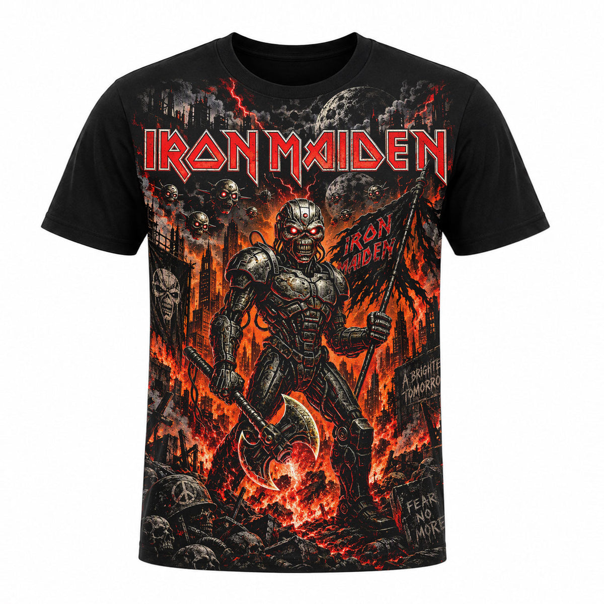 Camiseta en Tela Premium de 180grs con ilustración de la Camiseta Rock Iron Maiden Eddie Cibernético.