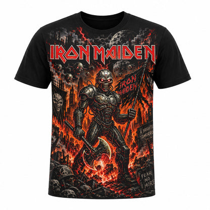 Camiseta en Tela Premium de 180grs con ilustración de la Camiseta Rock Iron Maiden Eddie Cibernético.