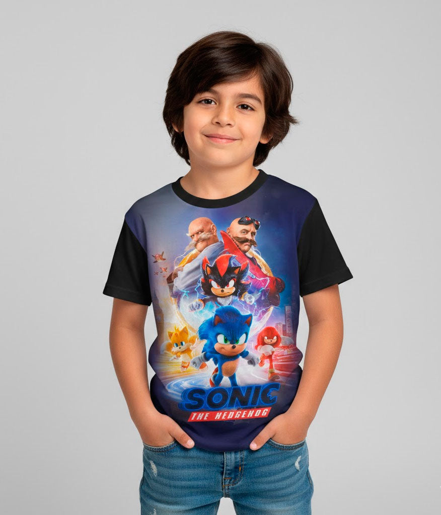 Niño gamer emocionado vistiendo la camiseta de Sonic La Película 3 de La Camiseta.