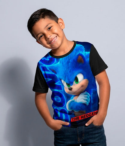 Niño usando la camiseta de Sonic La Película Classic de la tienda La Camiseta.
