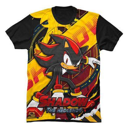 Camiseta negra de algodón para niños con el personaje Shadow el Erizo de Sonic en pose épica.