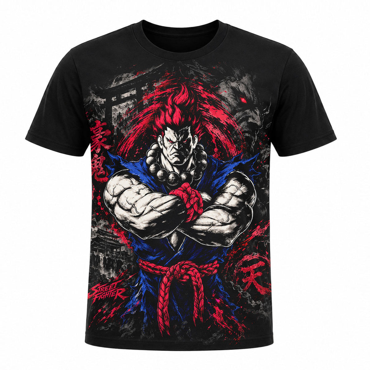 Camiseta en Tela Premium de 180grs con ilustración de la Camiseta Street Fighter Akuma.