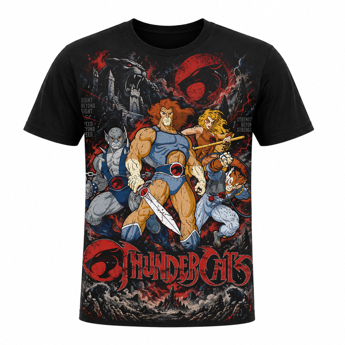 Camiseta en Tela Premium de 180grs con ilustración de la Camiseta Los Thundercats Personajes.