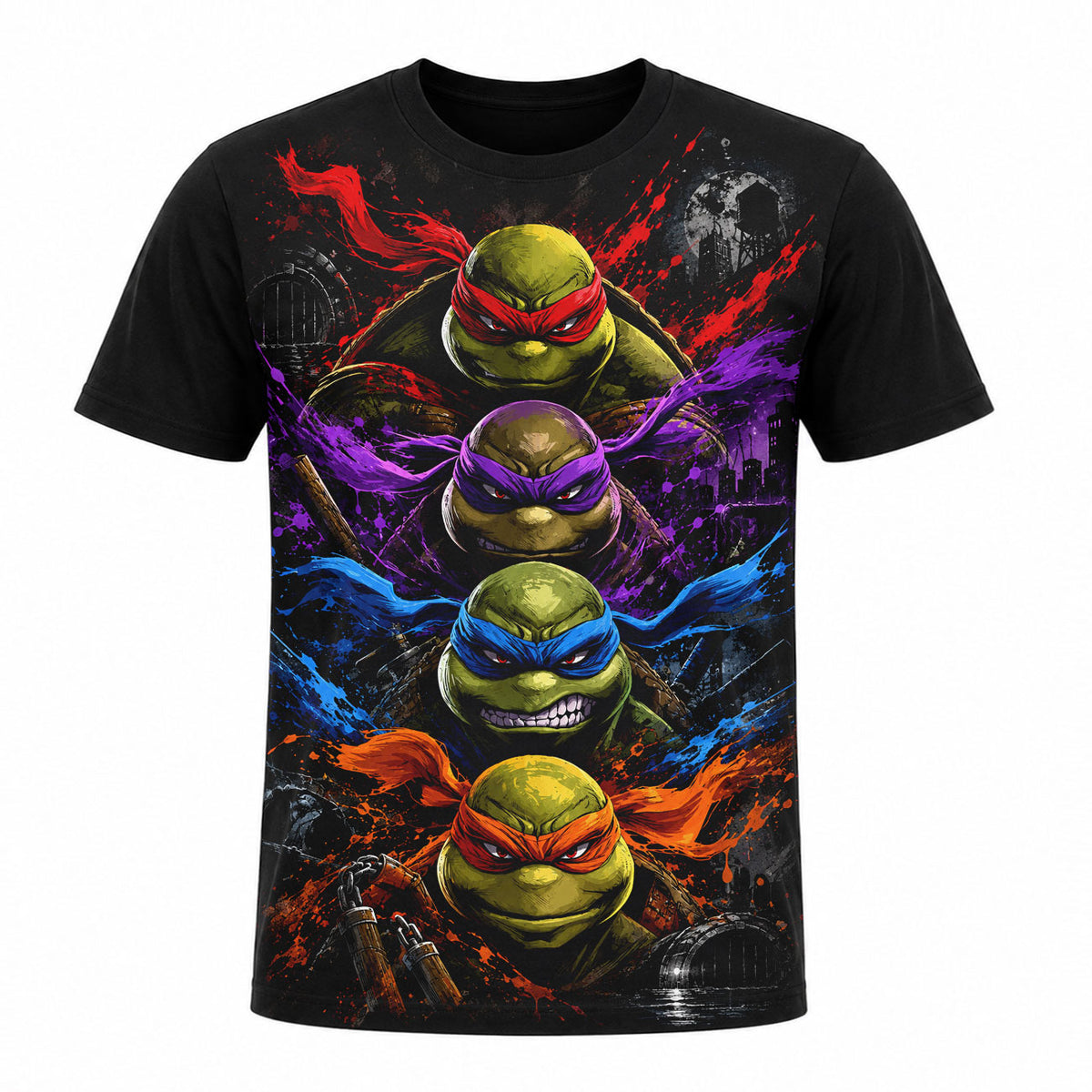 Camiseta en Tela Premium de 180grs con ilustración de la Camiseta Las Tortugas Ninja Mutantes.