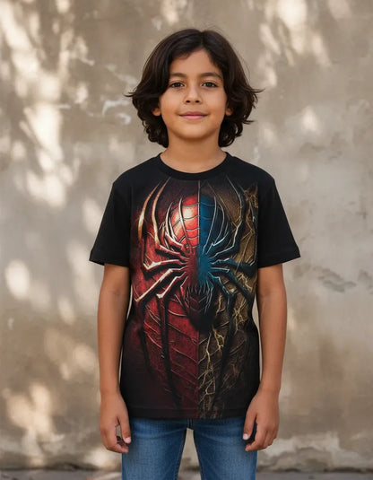 Modelo vistiendo la camiseta casual de Spider-Man El Arácnido en un outfit urbano streetwear