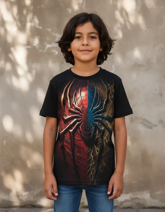 Modelo vistiendo la camiseta casual de Spider-Man El Arácnido en un outfit urbano streetwear