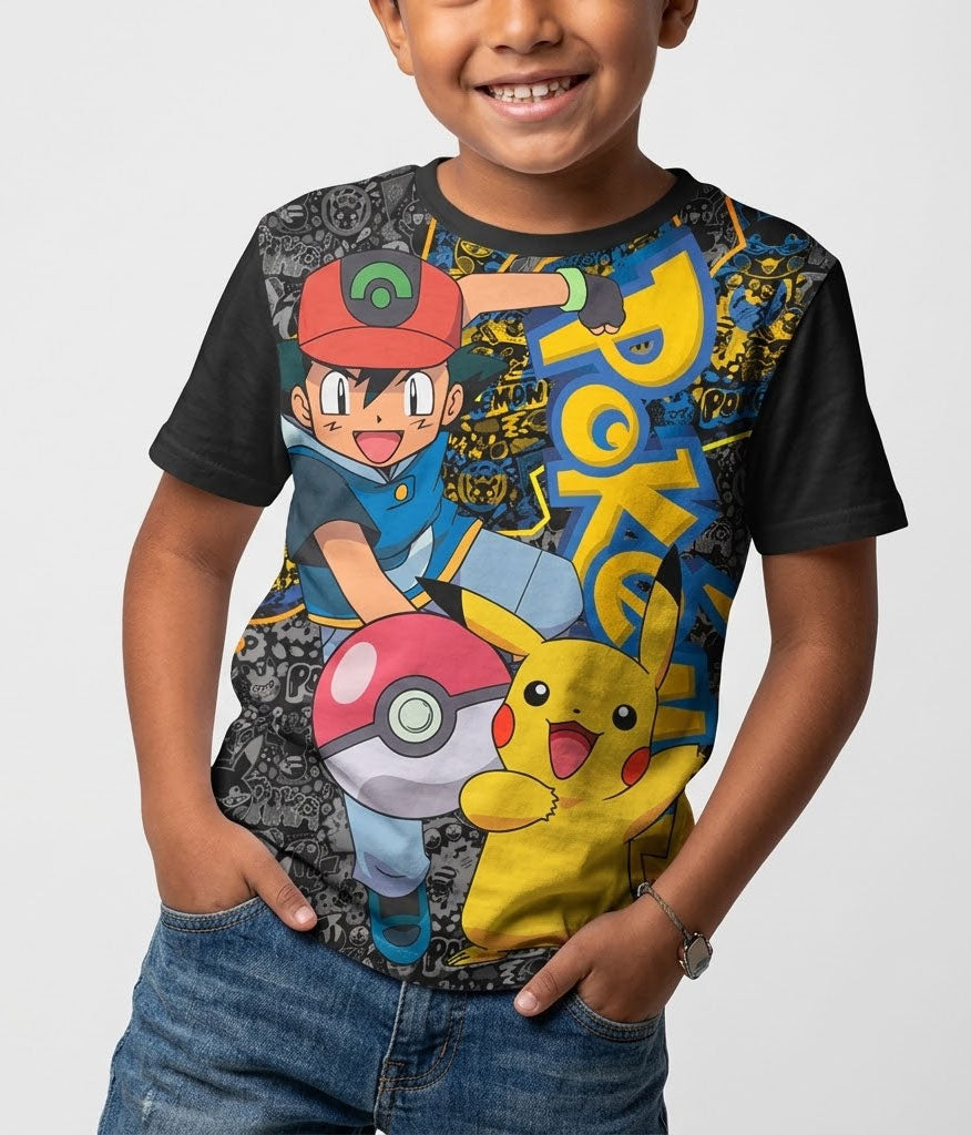 Camiseta Pokemon Pikachu Ash Black