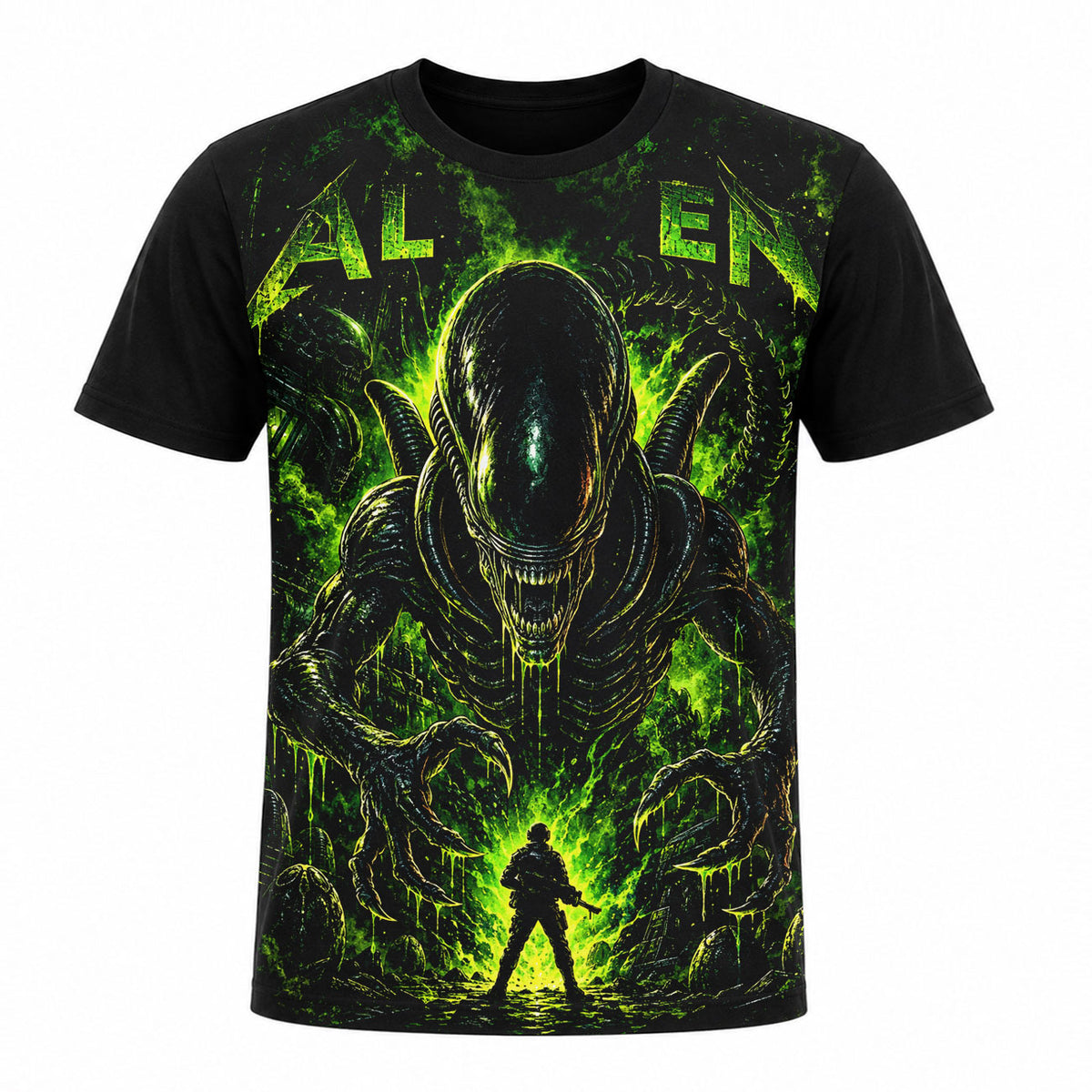 Camiseta en Tela Premium de 180grs con ilustración de la Camiseta Aliens Xenomorfo.