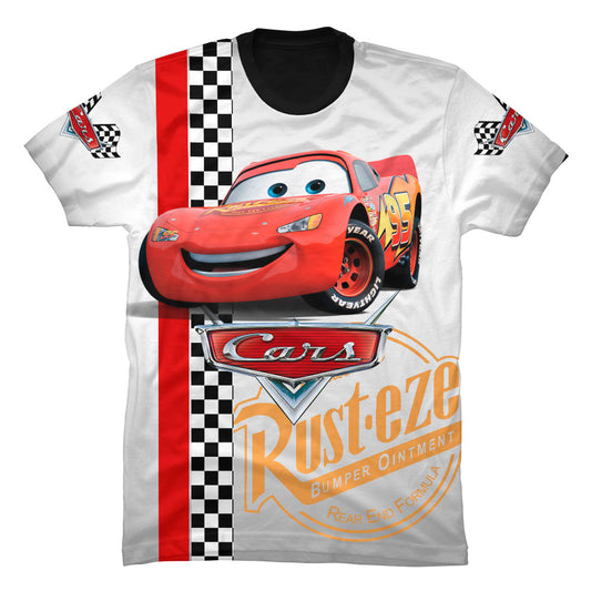 Camiseta negra para niños con el diseño gráfico estampado de El Rayo McQueen de la película Cars